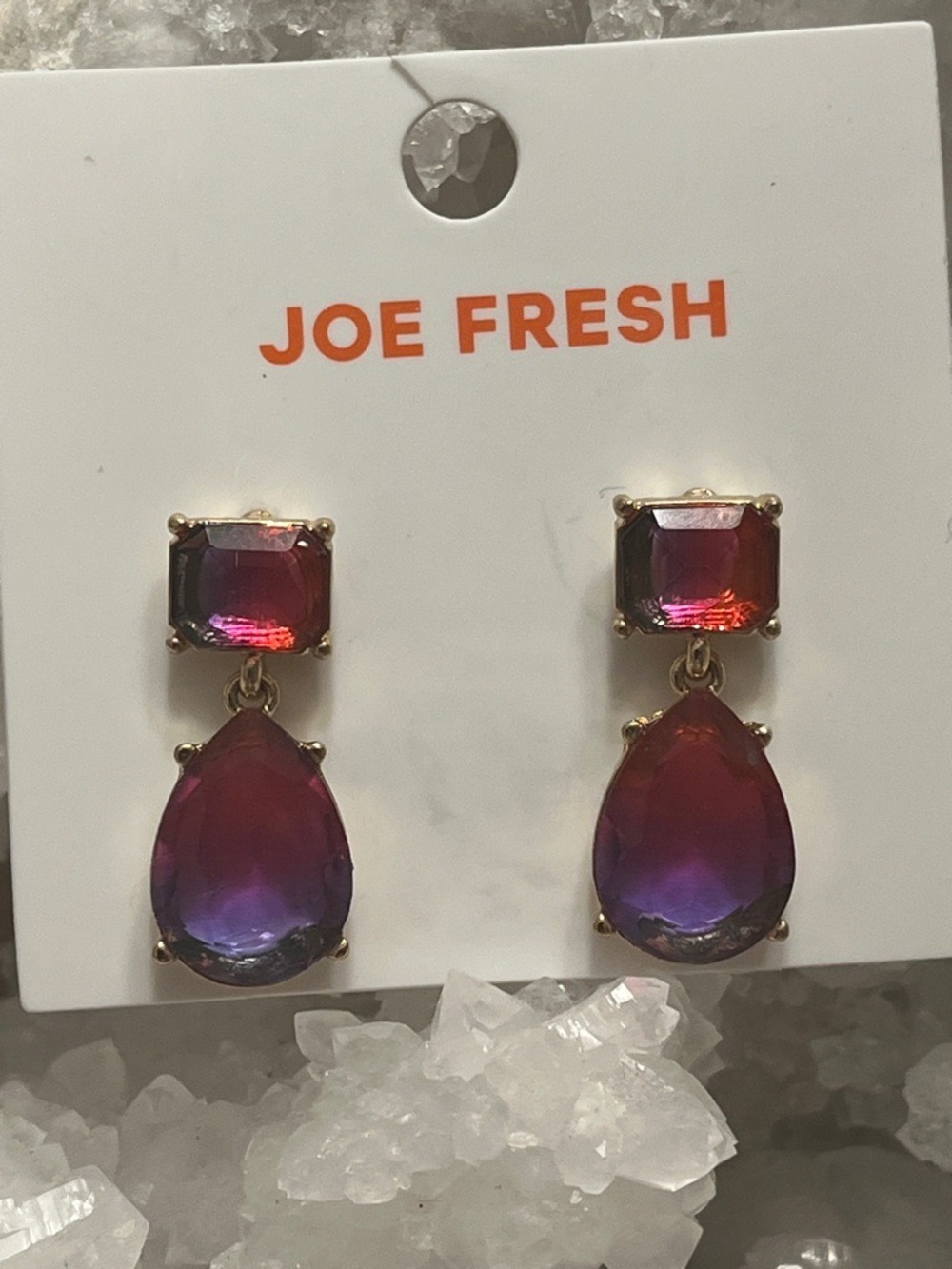 😍SHOW SPECIAL E28 Joe Fresh Red Purple Drop Fashion Earrings NWT - Picture 2 of 7
